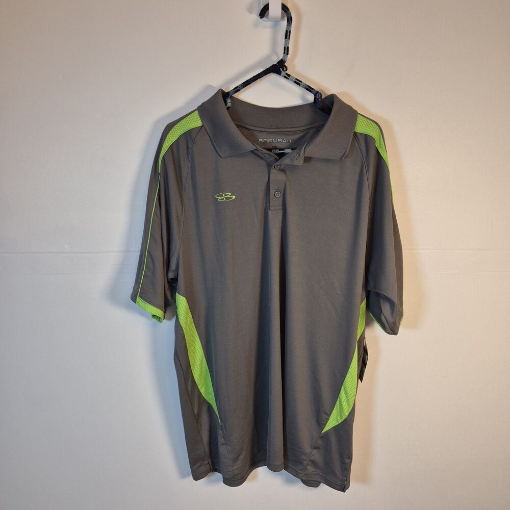 Boombah Golf Polo Mens XL Gray Lime Green Logo Performance Stretch